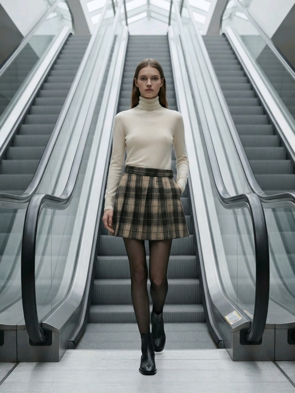 SHEIN Brown Plaid Pleated Mini Skirt XS | Preppy A-Line Schoolcore Dark Academia